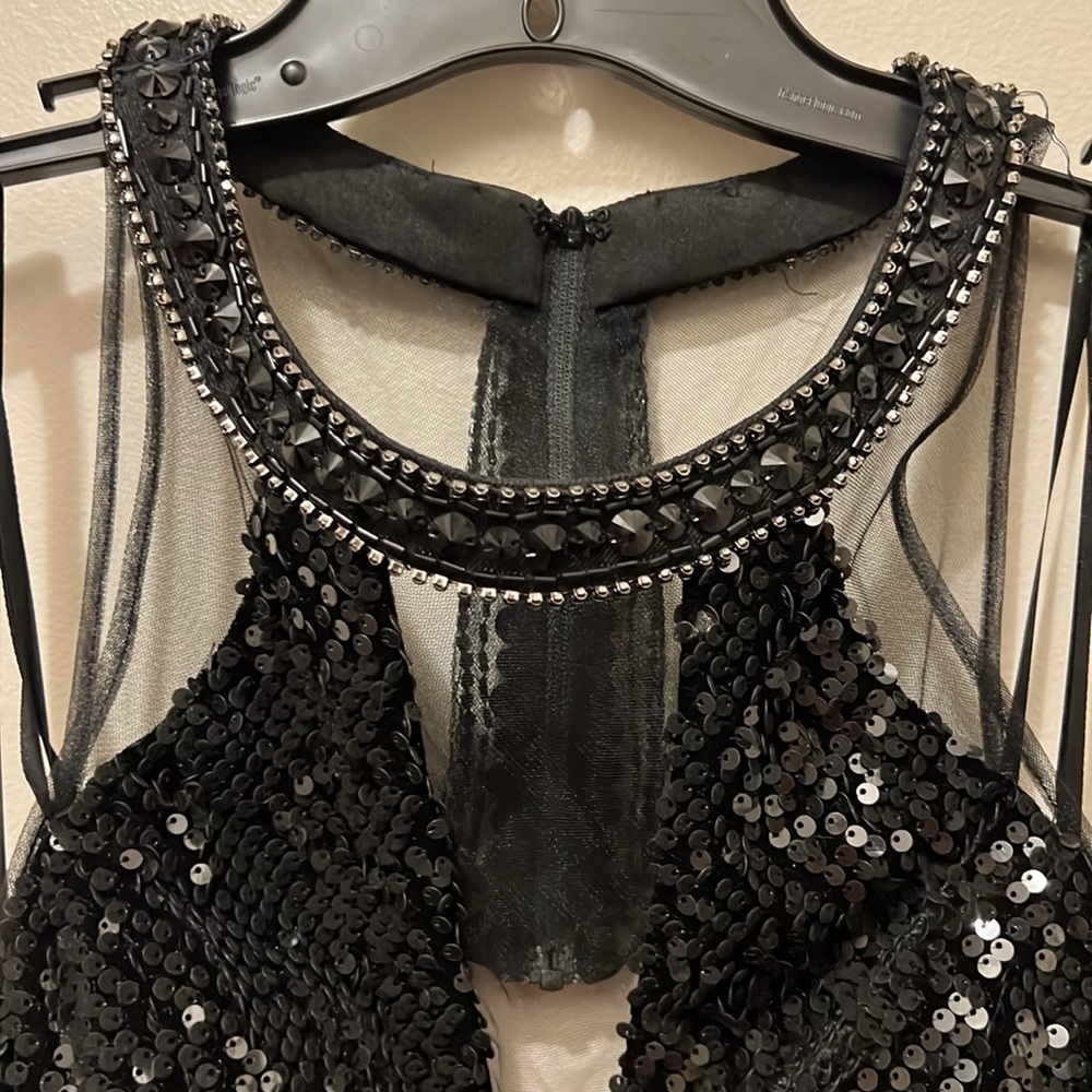 AZARIA BRIDAL SIZE 10 BLACK CUT OUT SIDE MESH W/ SEQUIN BLACK PARTY EVENT DRESS - Picture 5 of 12